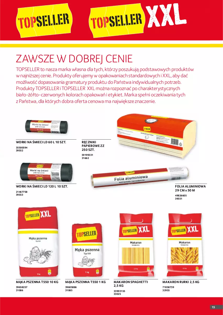 Gazetka promocyjna Selgros - Oferta gastronomiczna - ważna 24.06 do 07.07.2021 - strona 15 - produkty: Folia aluminiowa, Gra, Mąka, Mąka pszenna, Makaron, O nas, Papier, Rama, Ręcznik, Ręczniki papierowe, Rurki, Spaghetti, Top, Worki na śmiec, Worki na śmieci