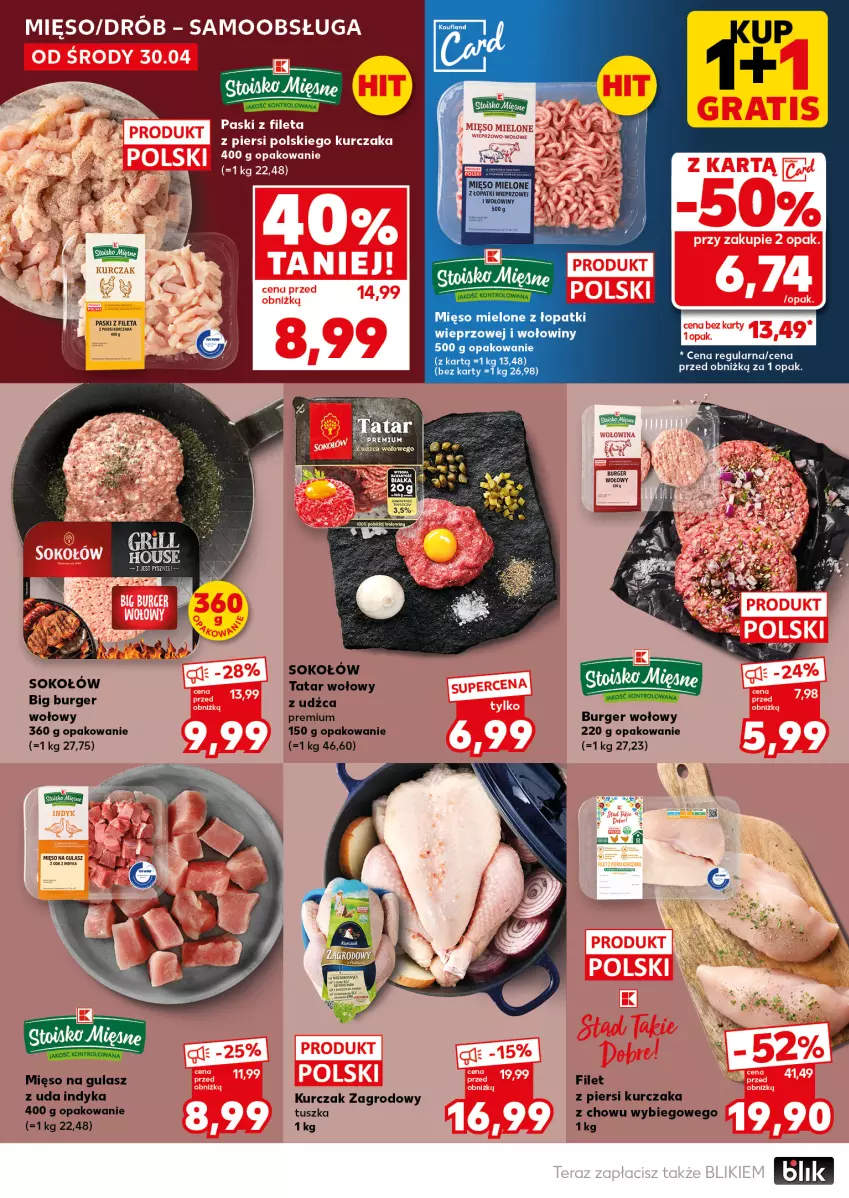 Gazetka promocyjna Kaufland - Mocny Start - ważna 05.05 do 07.05.2025 - strona 20 - produkty: Burger, Drób, Fa, Kurczak, Mięso, Mięso mielone, Mięso na gulasz, Sok, Sokołów, Tatar wołowy, Tusz