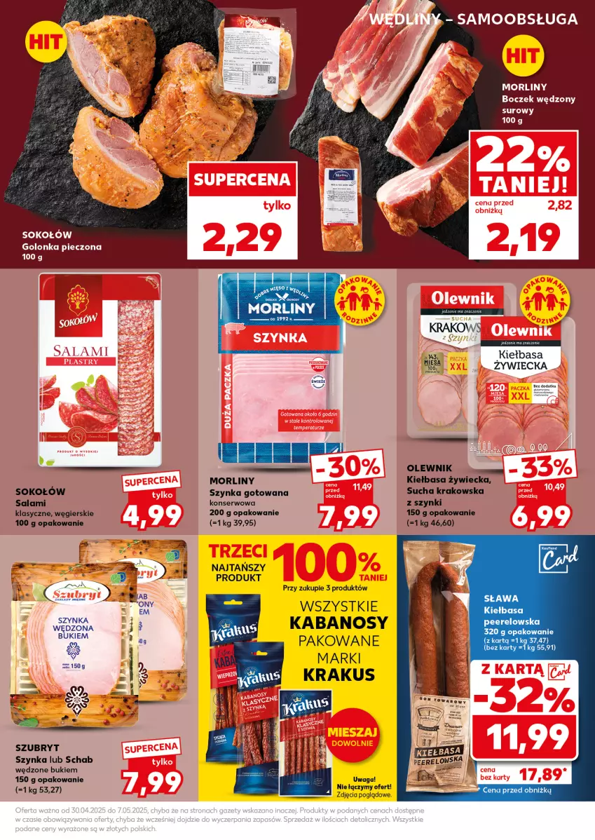 Gazetka promocyjna Kaufland - Mocny Start - ważna 05.05 do 07.05.2025 - strona 21 - produkty: Boczek, Golonka pieczona, Kabanos, Kiełbasa, Krakus, Mięso, Morliny, Olewnik, Piec, Saga, Salami, Ser, Sok, Sokołów, Szubryt, Szynka, Waga