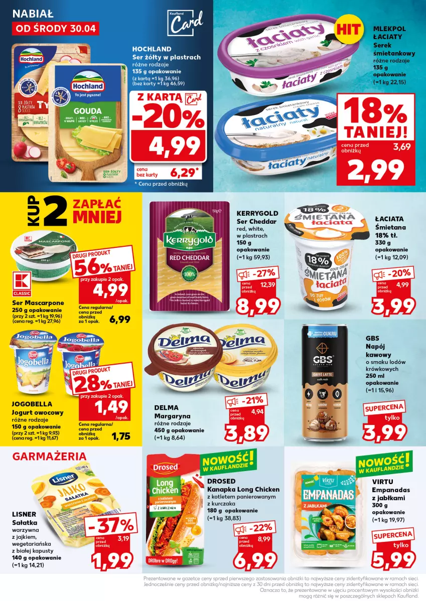 Gazetka promocyjna Kaufland - Mocny Start - ważna 05.05 do 07.05.2025 - strona 22 - produkty: Bell, Bella, Cheddar, Delma, Fa, Hochland, Jabłka, Jogobella, Jogurt, Jogurt owocowy, Kotlet, Kurczak, Lisner, Margaryna, Mascarpone, Napój, Por, Sałat, Sałatka, Sałatka warzywna, Ser