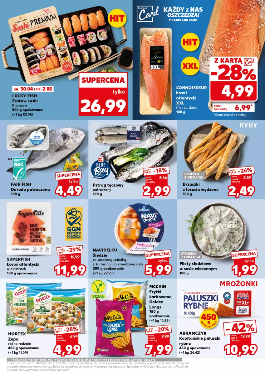 Gazetka promocyjna Kaufland - Mocny Start - ważna 05.05 do 07.05.2025 - strona 23 - produkty: Brzuszki z łososia, Fa, Frytki, Hortex, McCain, Paluszki rybne, Pstrąg, Pstrąg tęczowy, Sos, Zupa