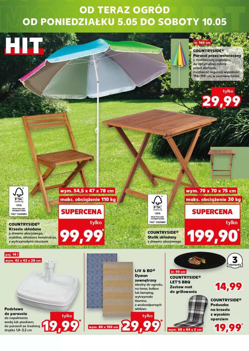Gazetka promocyjna Kaufland - Mocny Start - ważna 05.05 do 07.05.2025 - strona 28 - produkty: Dywan, Gin, Grill, Krzesło, Krzesło składane, Parasol, Poduszka, Por, Sok, Stolik, Torba