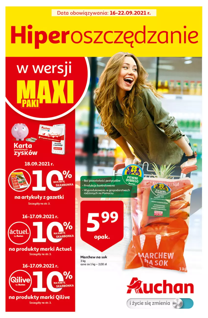 Gazetka promocyjna Auchan - Hiperoszczędzanie w wersji Maxi Paki Hipermarkety - ważna 16.09 do 22.09.2021 - strona 1 - produkty: Sok