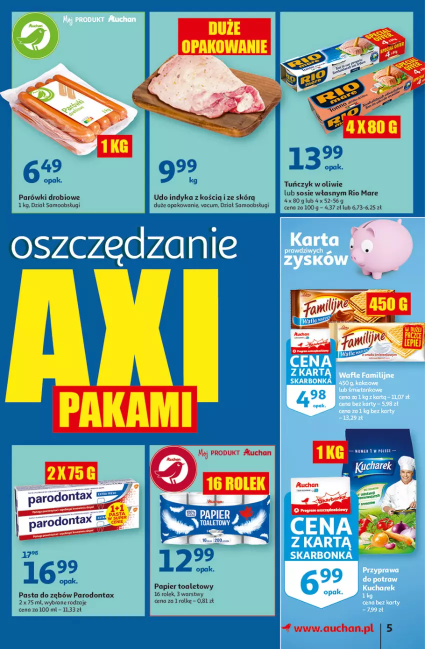 Gazetka promocyjna Auchan - Hiperoszczędzanie w wersji Maxi Paki Hipermarkety - ważna 16.09 do 22.09.2021 - strona 5 - produkty: Papier, Papier toaletowy, Parodontax, Parówki, Pasta do zębów, Rio Mare, Sos, Tuńczyk