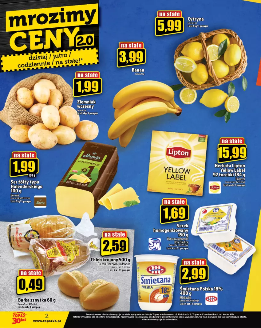 Gazetka promocyjna Topaz - Gazetka - ważna 10.08 do 16.08.2023 - strona 2 - produkty: Bułka, Herbata, Koc, Lipton, Piec, Ser, Serek, Serek homogenizowany, Top