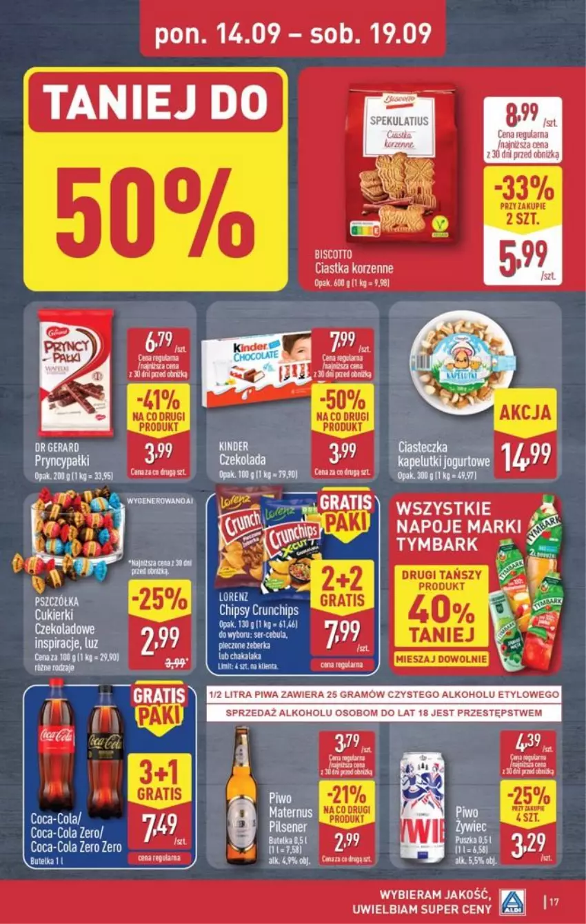 Gazetka promocyjna Aldi - Pełna oferta - ważna 14.09 do 19.09.2026 - strona 17 - produkty: Chipsy, Ciastka, Coca-Cola, Crunchips, Fa, Gra, Napoje, Piwa, Tran