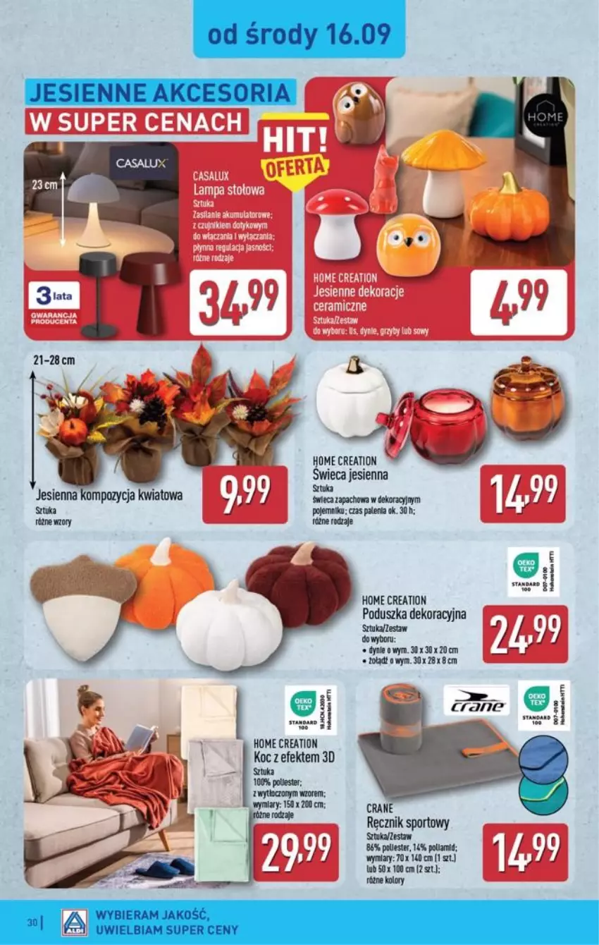 Gazetka promocyjna Aldi - Pełna oferta - ważna 14.09 do 19.09.2026 - strona 30 - produkty: Koc, Poduszka, Poduszka dekoracyjna, Pojemnik, Por, Ręcznik, Sport