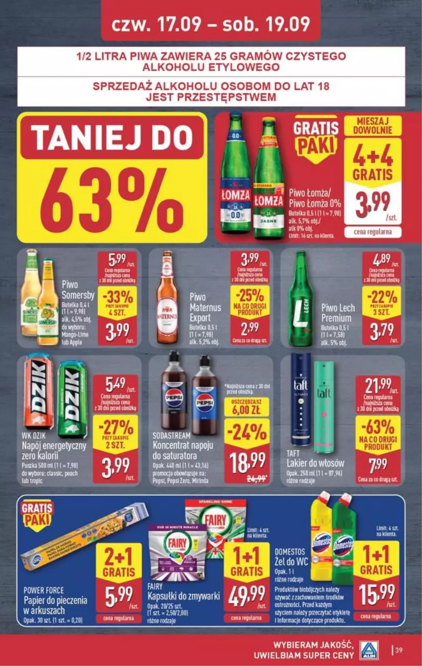 Gazetka promocyjna Aldi - Pełna oferta - ważna 14.09 do 19.09.2026 - strona 39 - produkty: Domestos, Gra, Lakier, Lakier do włosów, Papier, Papier do pieczenia, Piec, Piwa, Piwo, Somersby