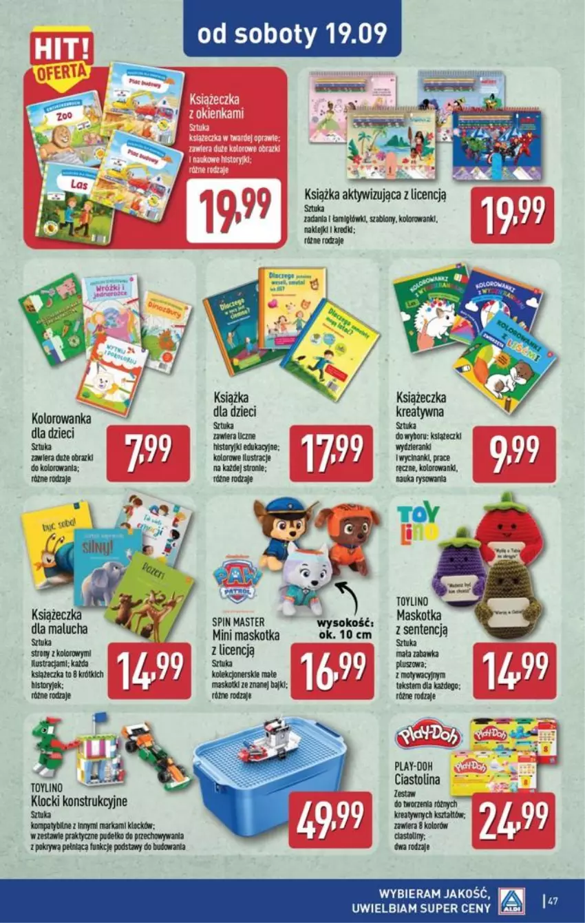 Gazetka promocyjna Aldi - Pełna oferta - ważna 14.09 do 19.09.2026 - strona 47 - produkty: Dzieci, Gry, Klocki, Kolorowanka, Książka, LG, Obraz, Play-Doh, Pokrywa, Pudełko, Sok