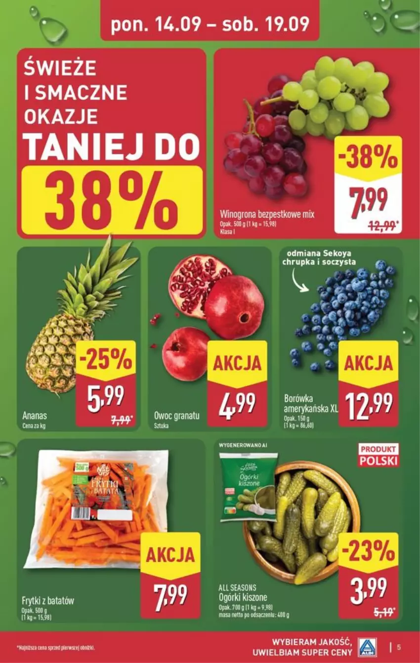 Gazetka promocyjna Aldi - Pełna oferta - ważna 14.09 do 19.09.2026 - strona 5 - produkty: Ananas, Frytki, Frytki z batatów, SEKO, Wino, Winogrona, Winogrona bezpestkowe