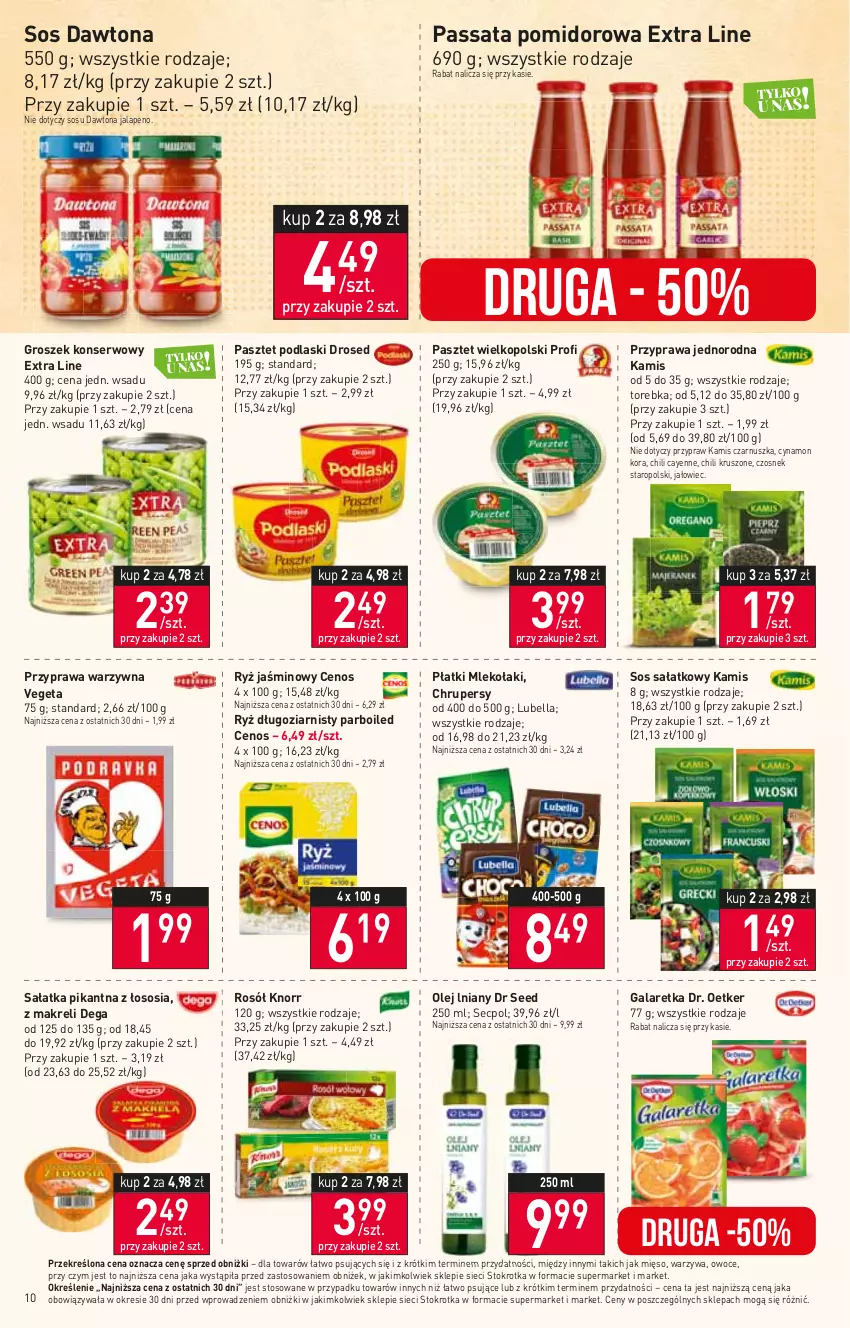 Gazetka promocyjna Stokrotka - Supermarket - ważna 22.06 do 28.06.2023 - strona 11 - produkty: Bell, Bella, Cenos, Czosnek, Dawtona, Dega, Dr. Oetker, Gala, Galaretka, Groszek, Kamis, Knorr, Lubella, Mięso, Mleko, Olej, Owoce, Pasztet, Podlaski, Rosół, Ryż, Sałat, Sałatka, Ser, Sos, Torebka, Vegeta, Warzywa