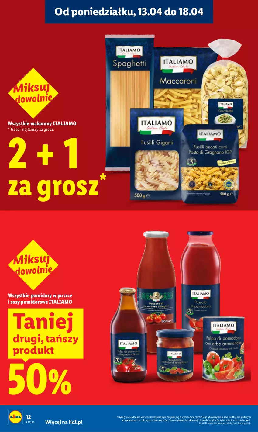 Gazetka promocyjna Lidl - Gazetka ważna od 13.04 do 15.04 - ważna 13.04 do 15.04.2026 - strona 12 - produkty: Makaron, Pomidory, Sos