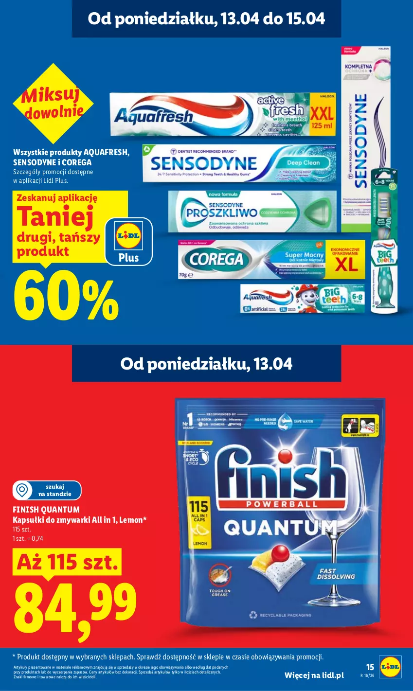Gazetka promocyjna Lidl - Gazetka ważna od 13.04 do 15.04 - ważna 13.04 do 15.04.2026 - strona 15 - produkty: Aquafresh, Corega, Finish, Sensodyne, Zmywarki