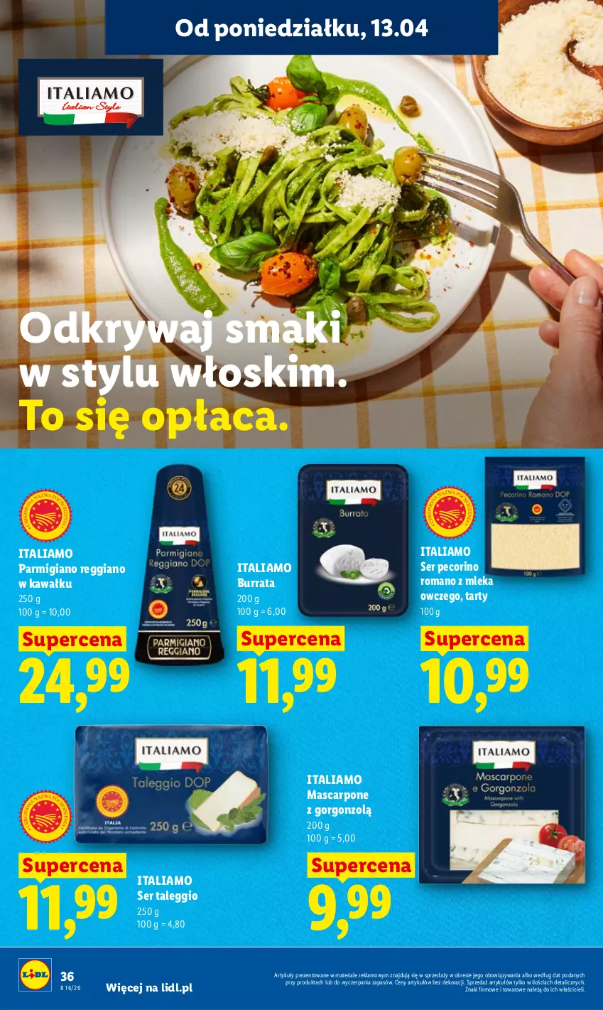 Gazetka promocyjna Lidl - Gazetka ważna od 13.04 do 15.04 - ważna 13.04 do 15.04.2026 - strona 36 - produkty: Burrata, Kawa, Mascarpone, Pecorino, Ser
