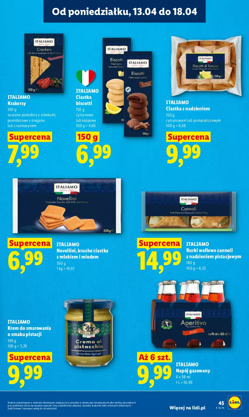 Gazetka promocyjna Lidl - Gazetka ważna od 13.04 do 15.04 - ważna 13.04 do 15.04.2026 - strona 45 - produkty: Ciastka, Kakao, Krakersy, Napój, Napój gazowany, Pomidory, Rurki, Suszone pomidory