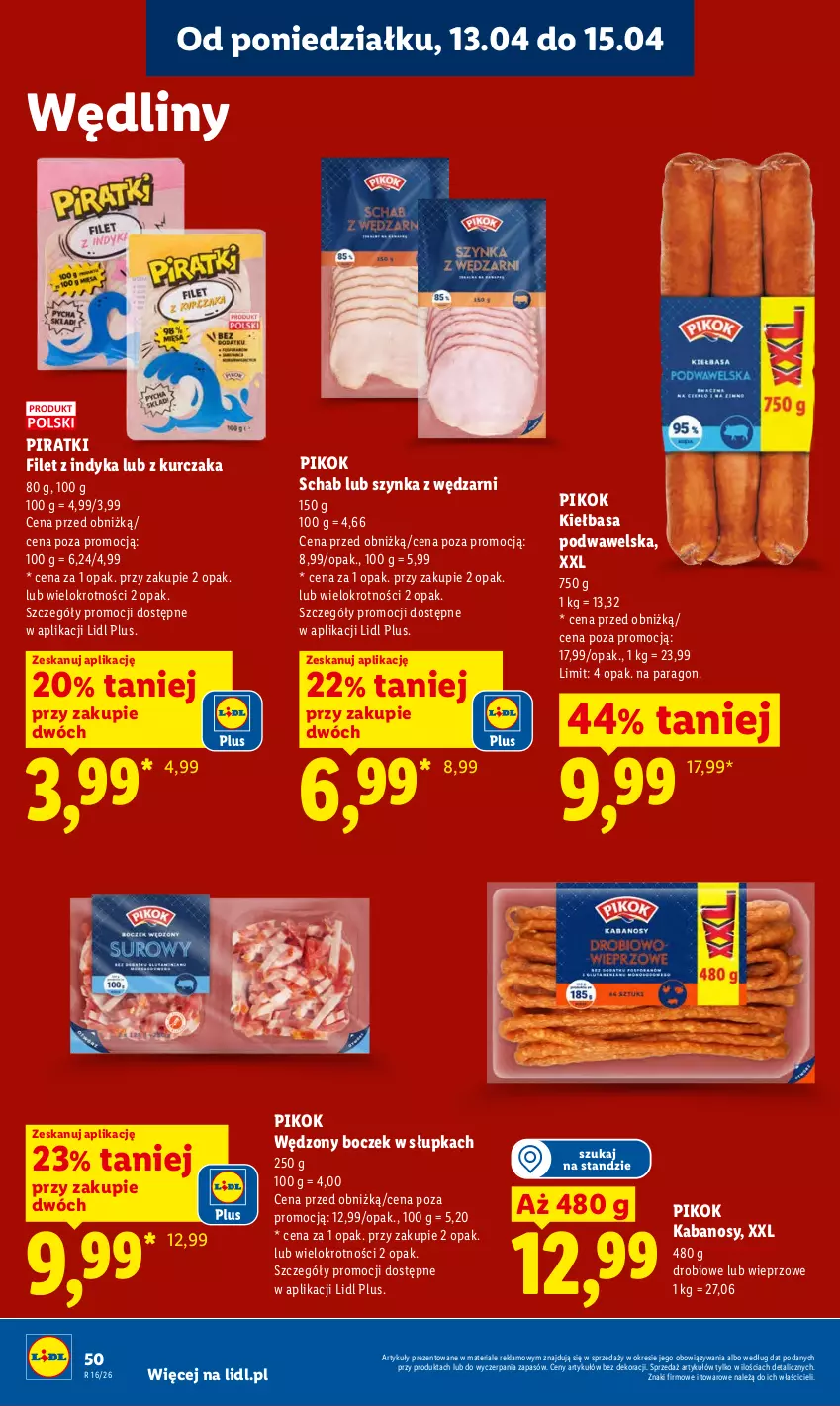Gazetka promocyjna Lidl - Gazetka ważna od 13.04 do 15.04 - ważna 13.04 do 15.04.2026 - strona 54 - produkty: Boczek, Kabanos, Kiełbasa, Kiełbasa podwawelska, Kurczak, PIKOK, Szynka, Wawel