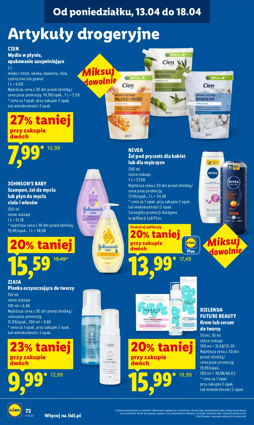 Gazetka promocyjna Lidl - Gazetka ważna od 13.04 do 15.04 - ważna 13.04 do 15.04.2026 - strona 78 - produkty: Bielenda, Gra, Granat, Miód, Mleko, Mydło, Mydło w płynie, Nivea, Płyn do mycia, Róża, Rum, Ser, Serum, Serum do twarzy, Szampon, Wełna, Ziaja