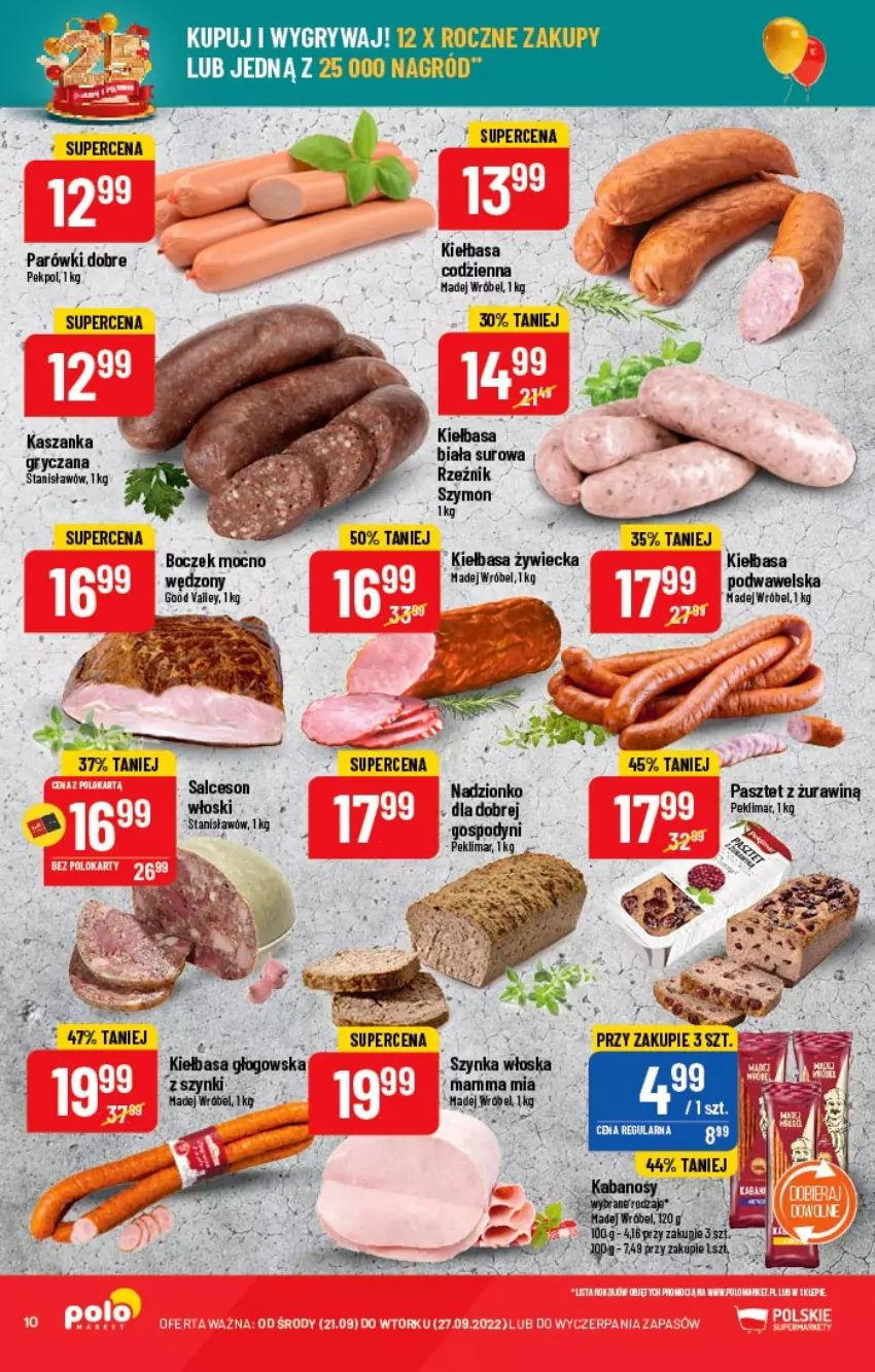 Gazetka promocyjna PoloMarket - Gazetka pomocyjna - ważna 21.09 do 27.09.2022 - strona 10 - produkty: Boczek, Gry, Kabanos, Kiełbasa, Kiełbasa głogowska, Madej Wróbel, Pasztet, Salceson, Szynka, Wawel