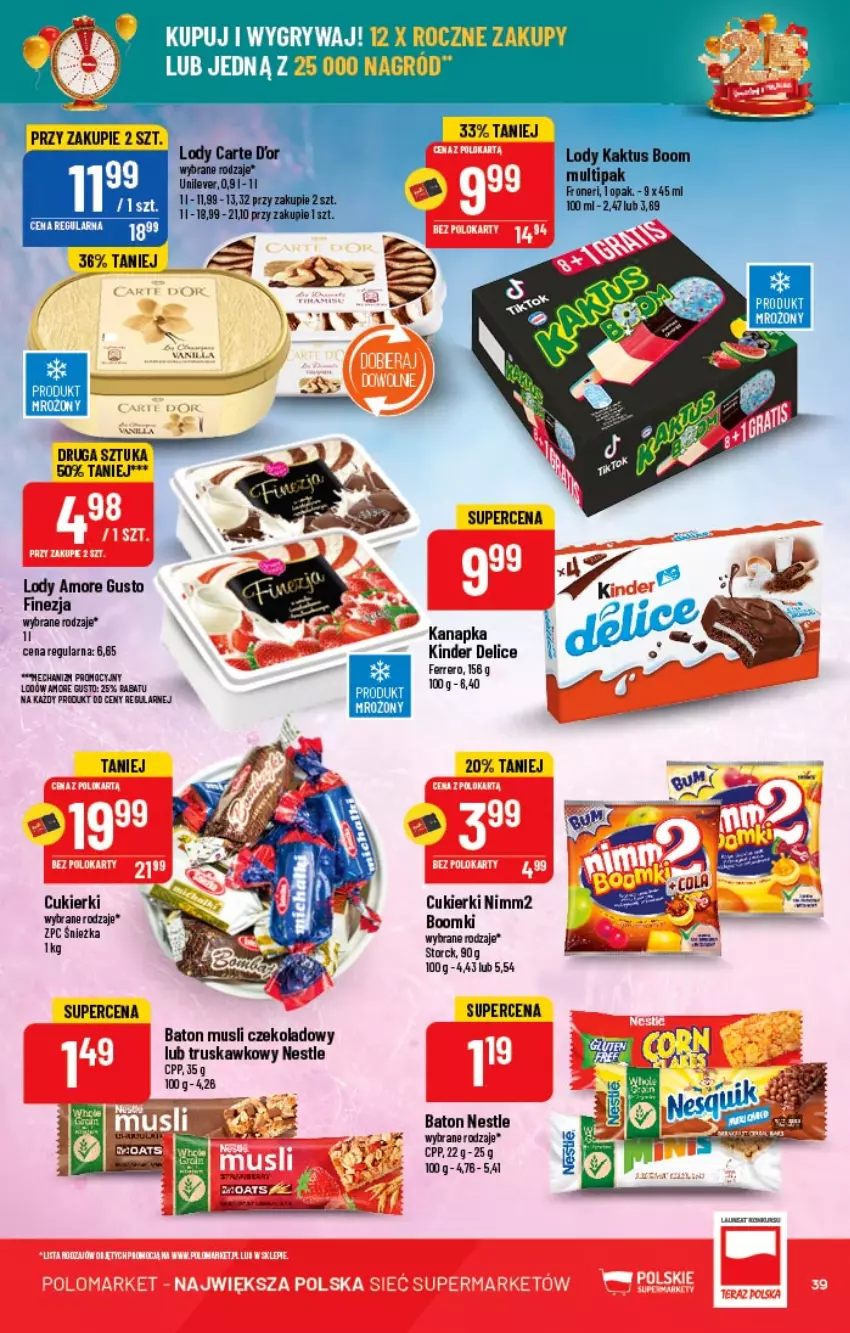 Gazetka promocyjna PoloMarket - Gazetka pomocyjna - ważna 21.09 do 27.09.2022 - strona 39 - produkty: Baton, Cukier, Cukierki, Ferrero, Kinder, Lody, Mus, Nimm2