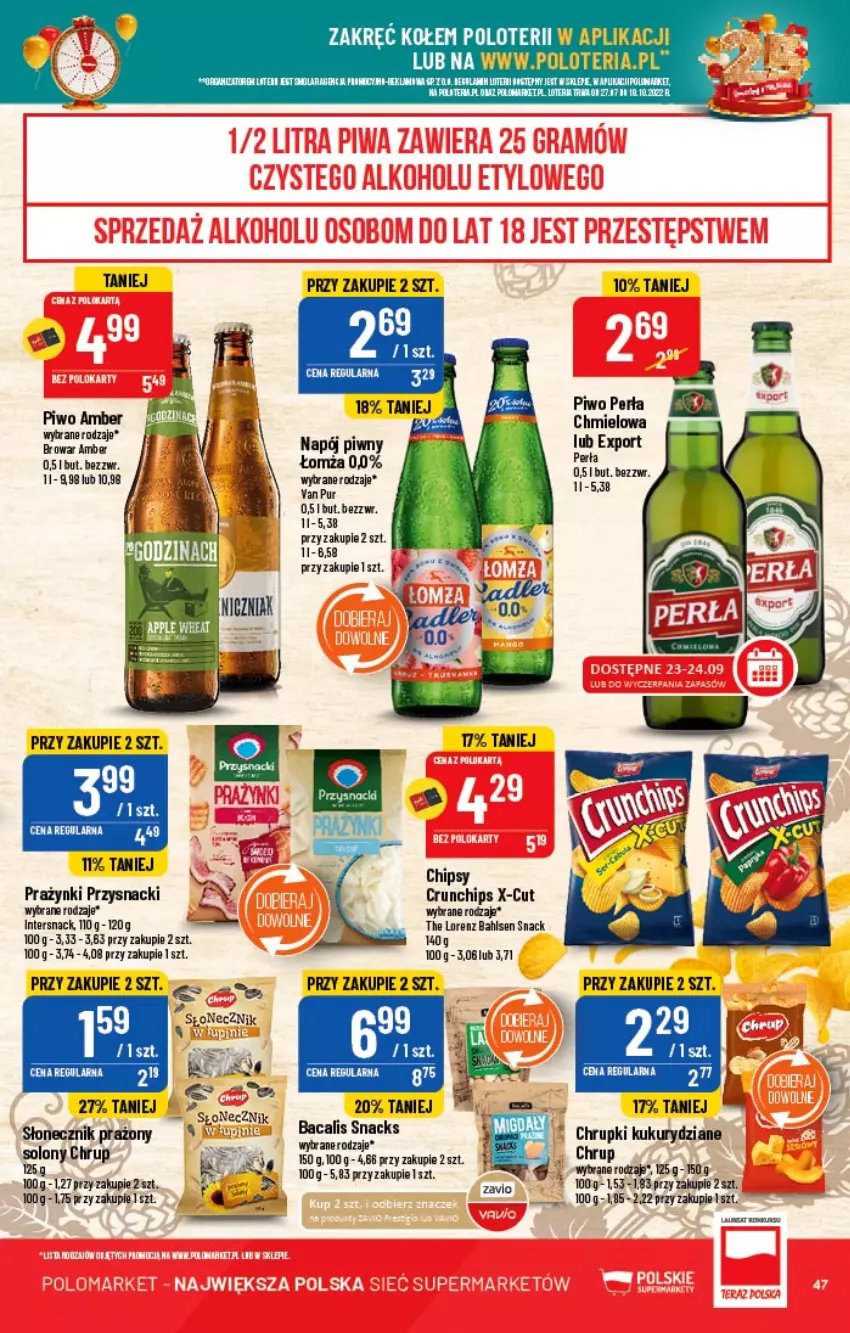 Gazetka promocyjna PoloMarket - Gazetka pomocyjna - ważna 21.09 do 27.09.2022 - strona 47 - produkty: Chrupki, Crunchips, Lorenz, Miód, Mola, Perła, Piwo, Por, Przysnacki, Pur, Torba