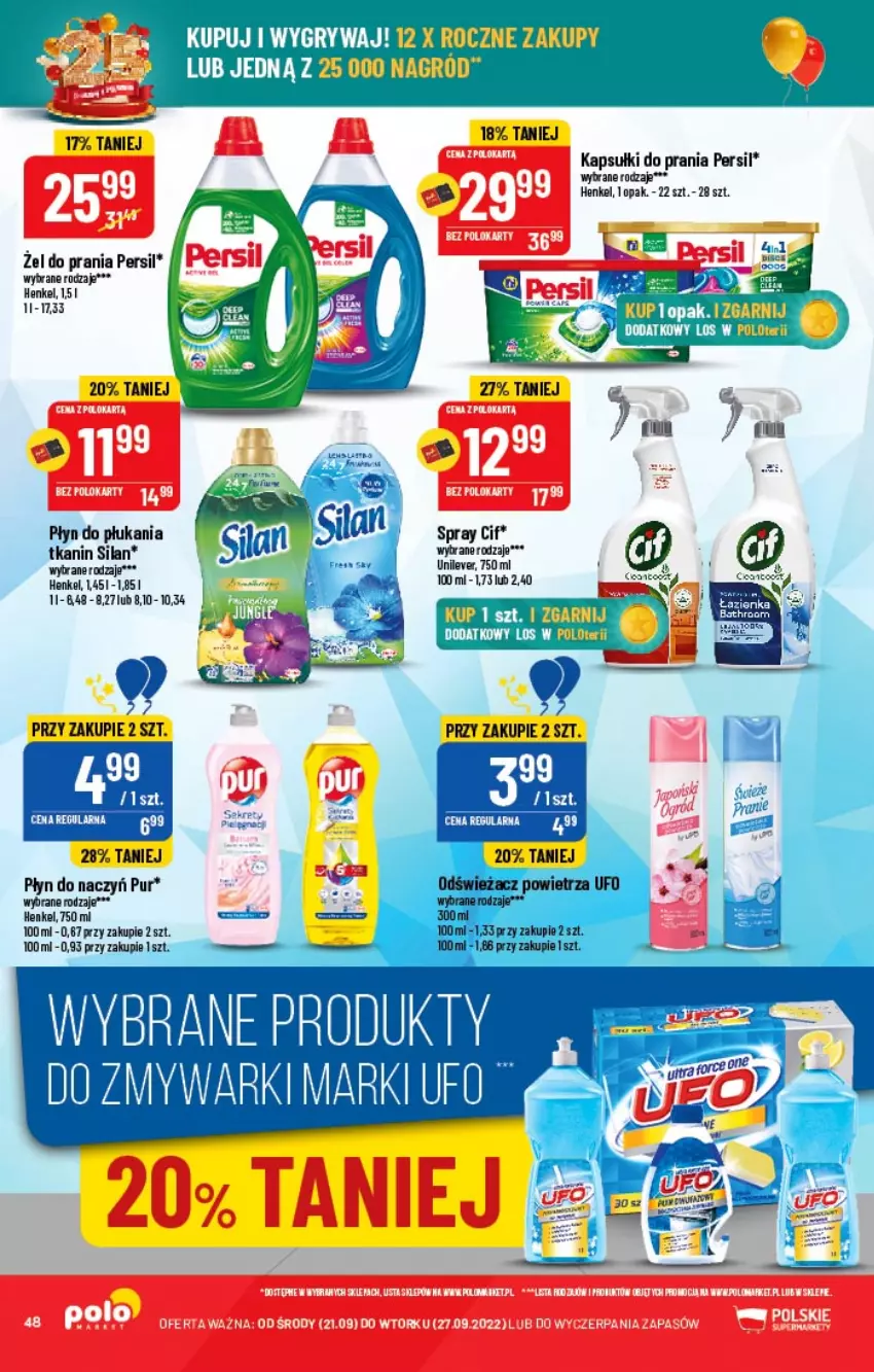 Gazetka promocyjna PoloMarket - Gazetka pomocyjna - ważna 21.09 do 27.09.2022 - strona 48 - produkty: Cif, Gry, Kapsułki do prania, Odświeżacz powietrza, Persil, Płyn do płukania, Pur, Silan