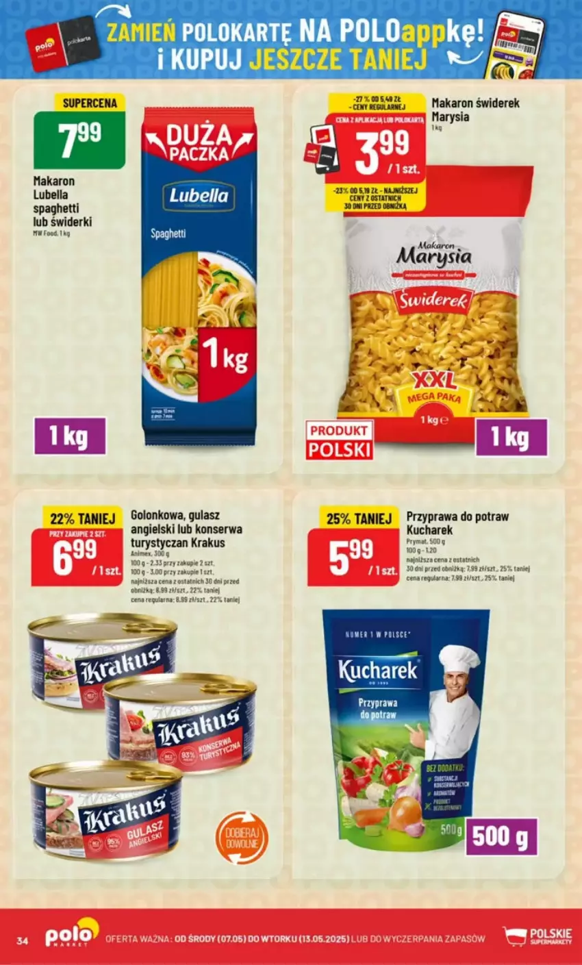 Gazetka promocyjna PoloMarket - ważna 07.05 do 13.05.2025 - strona 28 - produkty: Bell, Bella, Fa, Krakus, Kucharek, Lubella, Makaron, Przyprawa do potraw, Ser, Spaghetti