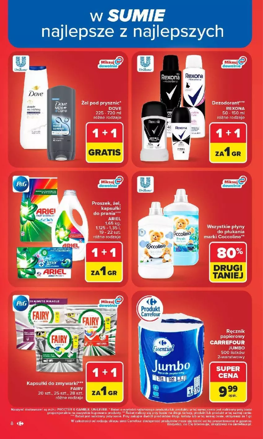 Gazetka promocyjna Carrefour - Gazetka Carrefour, Market z SUMIE najlepszy, od poniedziałku - ważna 29.06 do 04.07.2026 - strona 10 - produkty: Ariel, Coccolino, Dezodorant, Dove, Fa, Fairy, Kapsułki do prania, Por, Rexona, Zmywarki