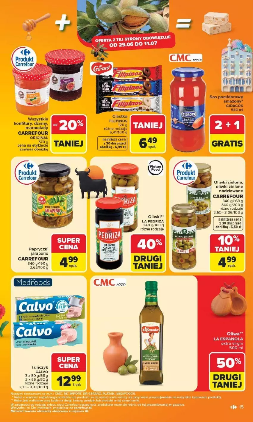 Gazetka promocyjna Carrefour - Gazetka Carrefour, Market z SUMIE najlepszy, od poniedziałku - ważna 29.06 do 04.07.2026 - strona 17 - produkty: Ciastka, Fa, Gin, Mola, Oliwki, Oliwki zielone, Sos, Sos pomidorowy, Tuńczyk