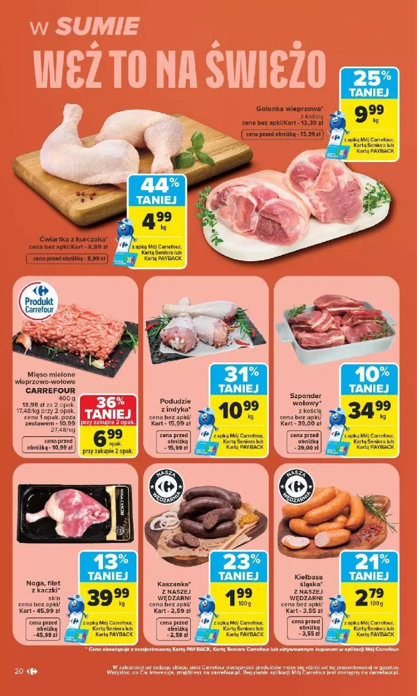 Gazetka promocyjna Carrefour - Gazetka Carrefour, Market z SUMIE najlepszy, od poniedziałku - ważna 29.06 do 04.07.2026 - strona 22 - produkty: Fa, Golonka wieprzowa, Kasza, Kaszanka, Kiełbasa, Kurczak, Mięso, Mięso mielone, Tytan