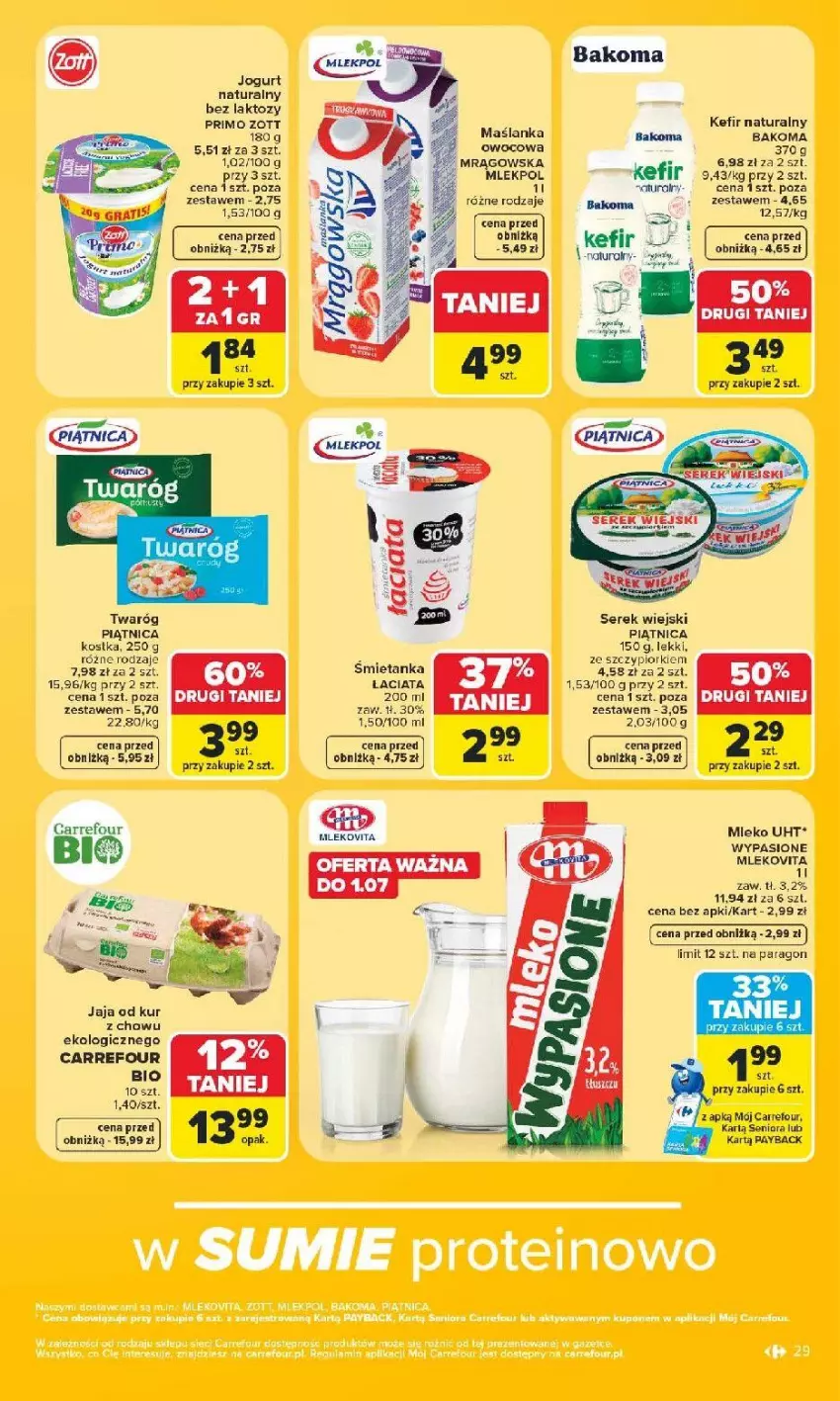 Gazetka promocyjna Carrefour - Gazetka Carrefour, Market z SUMIE najlepszy, od poniedziałku - ważna 29.06 do 04.07.2026 - strona 31 - produkty: Bakoma, Fa, Jaja, Jogurt, Jogurt naturalny, Kefir, Kefir naturalny, Maślanka, Mleko, Piątnica, Ser, Serek, Serek wiejski, Twaróg, Zott
