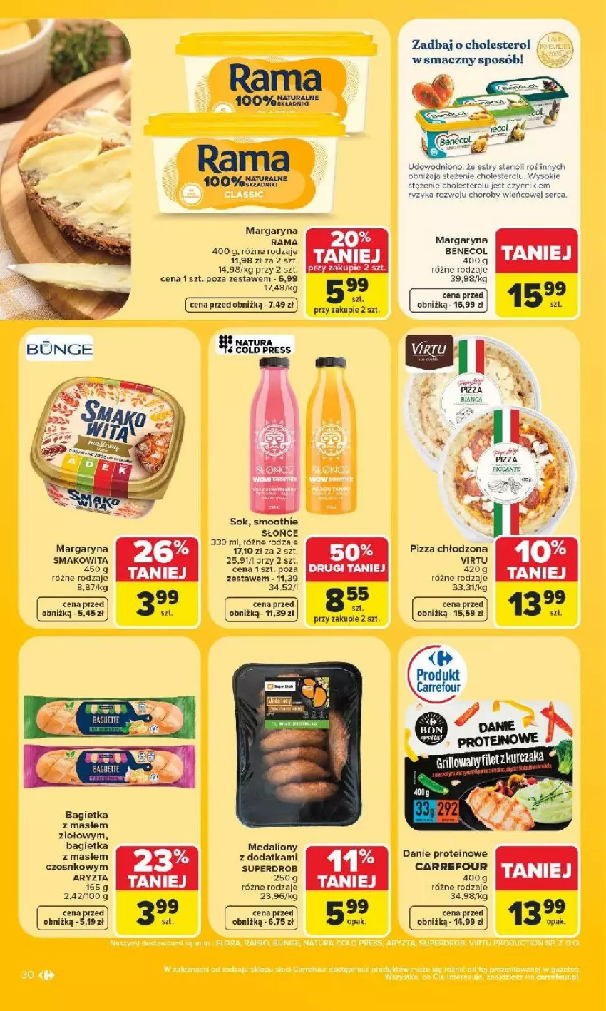 Gazetka promocyjna Carrefour - Gazetka Carrefour, Market z SUMIE najlepszy, od poniedziałku - ważna 29.06 do 04.07.2026 - strona 32 - produkty: Bagietka, Benecol, Lion, Margaryna, Pizza, Rama, Ser, Smakowita, Smoothie, Sok, Virtu