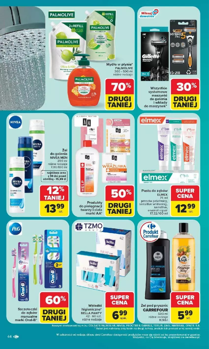 Gazetka promocyjna Carrefour - Gazetka Carrefour, Market z SUMIE najlepszy, od poniedziałku - ważna 29.06 do 04.07.2026 - strona 46 - produkty: Bell, Bella, Elmex, Fa, Nivea, Nivea Men, Olma, Palmolive, Pasta do zębów, Wkładki