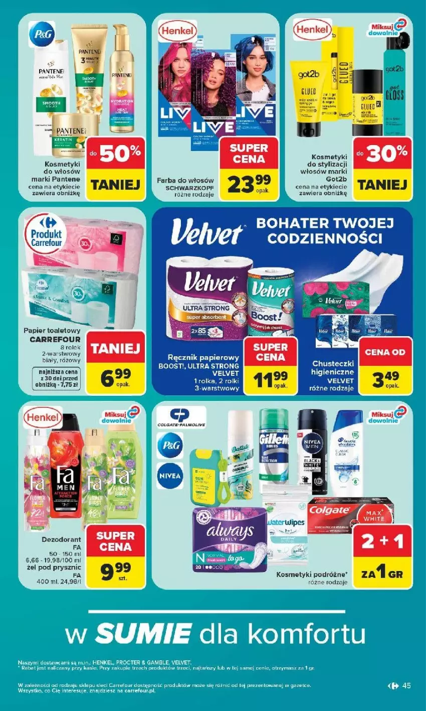 Gazetka promocyjna Carrefour - Gazetka Carrefour, Market z SUMIE najlepszy, od poniedziałku - ważna 29.06 do 04.07.2026 - strona 47 - produkty: Dezodorant, EPEE, Fa, Farba do włosów, Got2b, Pantene, Papier, Papier toaletowy, Ręcznik, Rolki, Schwarzkopf