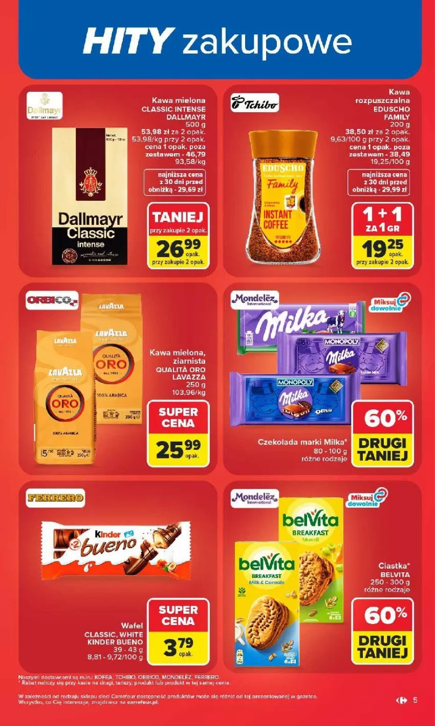 Gazetka promocyjna Carrefour - Gazetka Carrefour, Market z SUMIE najlepszy, od poniedziałku - ważna 29.06 do 04.07.2026 - strona 7 - produkty: BelVita, Czekolada, Fa, Ferrero, Kawa, Kawa mielona, Kinder, Kinder Bueno, Lavazza, Milka, Tchibo