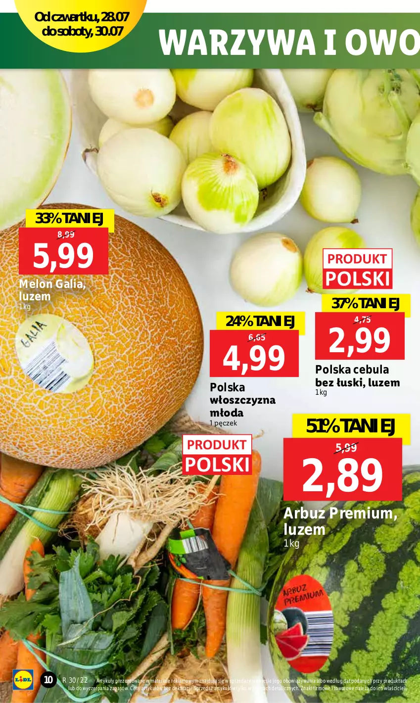 Gazetka promocyjna Lidl - GAZETKA - ważna 28.07 do 30.07.2022 - strona 10 - produkty: Arbuz, Cebula, Melon, Warzywa