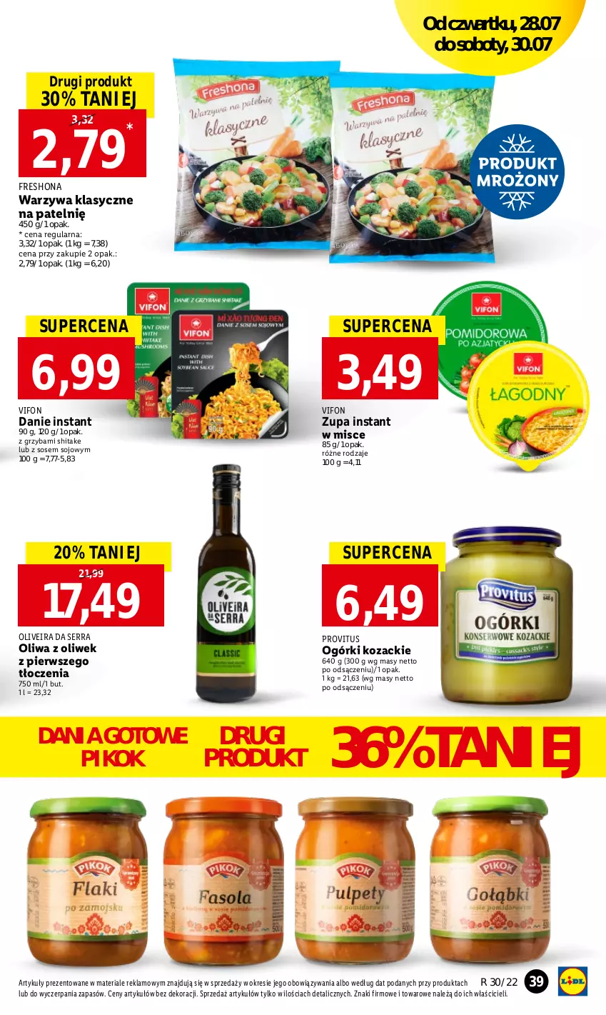 Gazetka promocyjna Lidl - GAZETKA - ważna 28.07 do 30.07.2022 - strona 39 - produkty: Dania gotowe, Oliwa z oliwek, PIKOK, Ser, Sos, Warzywa, Zupa