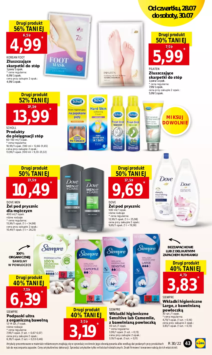 Gazetka promocyjna Lidl - GAZETKA - ważna 28.07 do 30.07.2022 - strona 43 - produkty: Dove, Karp, Podpaski, Rum, Scholl, Skarpetki, Wkładki