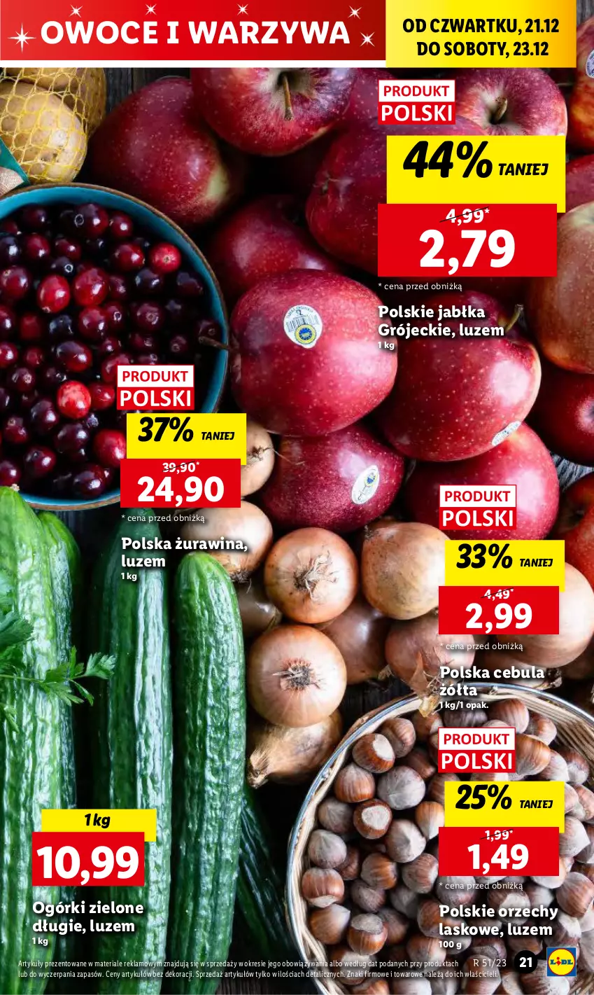 Gazetka promocyjna Lidl - GAZETKA - ważna 21.12 do 23.12.2023 - strona 21 - produkty: Cebula, Jabłka, Owoce, Warzywa