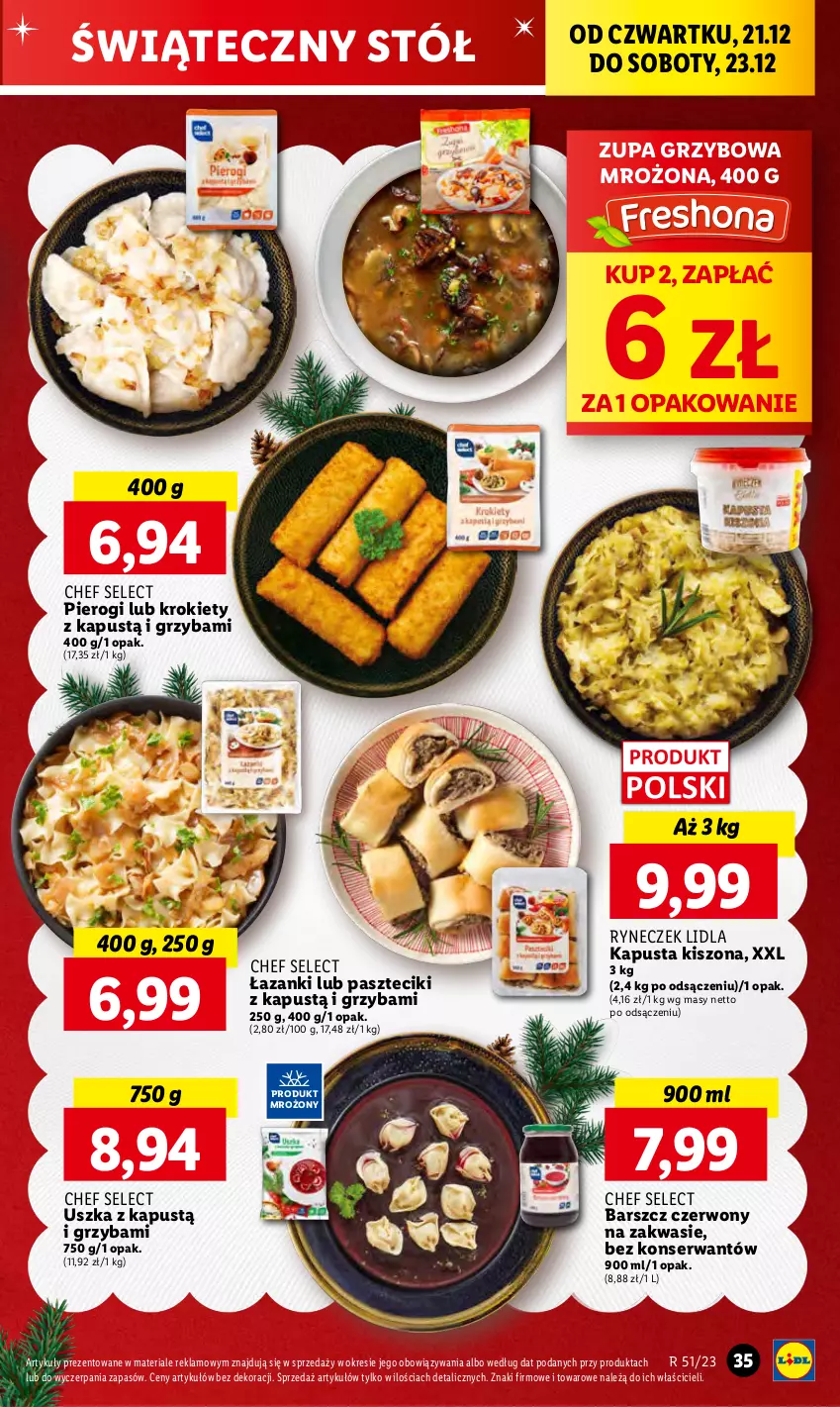 Gazetka promocyjna Lidl - GAZETKA - ważna 21.12 do 23.12.2023 - strona 35 - produkty: Kapustą, Krokiety, Pierogi, Ser, Stół, Zupa