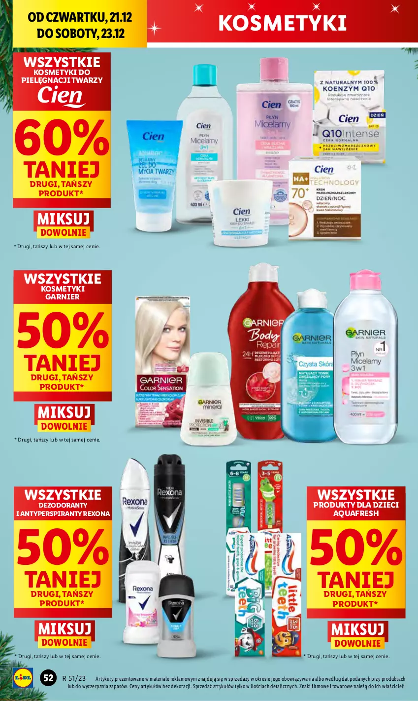 Gazetka promocyjna Lidl - GAZETKA - ważna 21.12 do 23.12.2023 - strona 56 - produkty: Antyperspirant, Aquafresh, Dezodorant, Dzieci, Garnier, Kosmetyki do pielęgnacji, Rexona