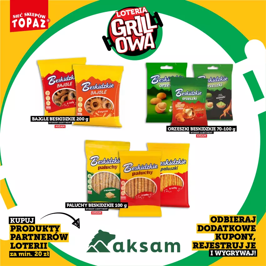 Gazetka promocyjna Topaz - Gazetka - ważna 20.04 do 14.06.2026 - strona 4 - produkty: Aksam, Bajgle, Beskidzki, Gry, Orzeszki