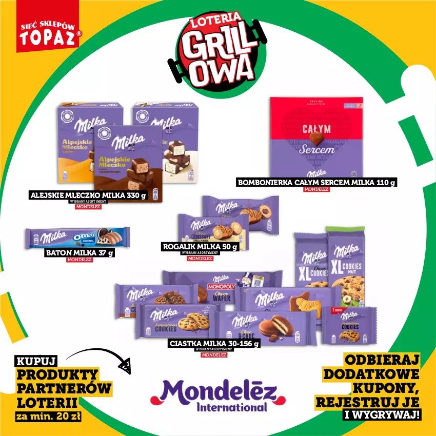 Gazetka promocyjna Topaz - Gazetka - ważna 20.04 do 14.06.2026 - strona 46 - produkty: Baton, Ciastka, Gry, Milka, Mleczko, Rogal, Ser