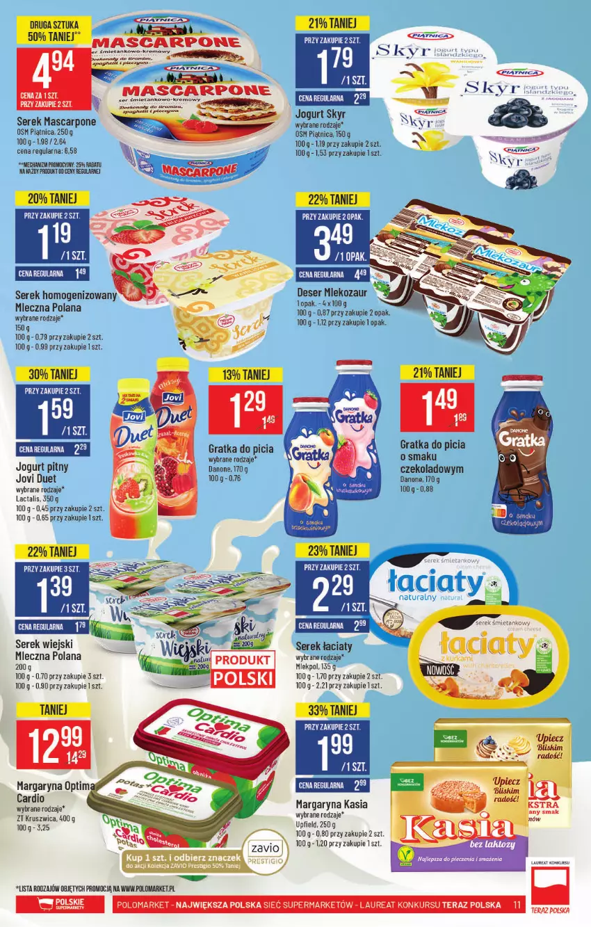 Gazetka promocyjna PoloMarket - Gazetka pomocyjna - ważna 08.09 do 14.09.2021 - strona 11 - produkty: Danone, Gra, Jogurt, Jogurt pitny, Kasia, LANA, Laur, Margaryna, Mascarpone, Mleko, Piątnica, Piec, Ser, Serek, Serek homogenizowany, Serek wiejski, Tera