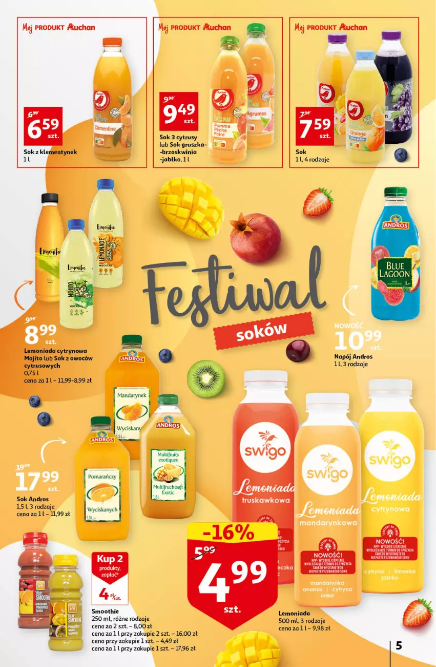 Gazetka promocyjna Auchan - przeNISKIE CENY PRZEwybór letnich napojów Hipermarkety - ważna 17.06 do 22.06.2022 - strona 5 - produkty: HP, Lemoniada, Napój, Smoothie, Sok