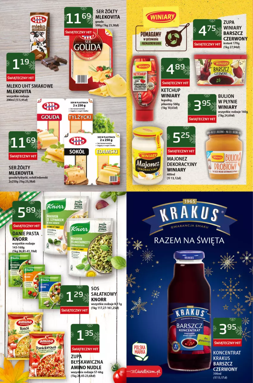 Gazetka promocyjna ABC - Gazetka - ważna 19.11 do 02.12.2021 - strona 2 - produkty: Bulion, Edam, Gouda, Ketchup, Knorr, Krakus, Lion, Majonez, Mleko, Mlekovita, Sałat, Ser, Sok, Sokół, Winiary, Zupa