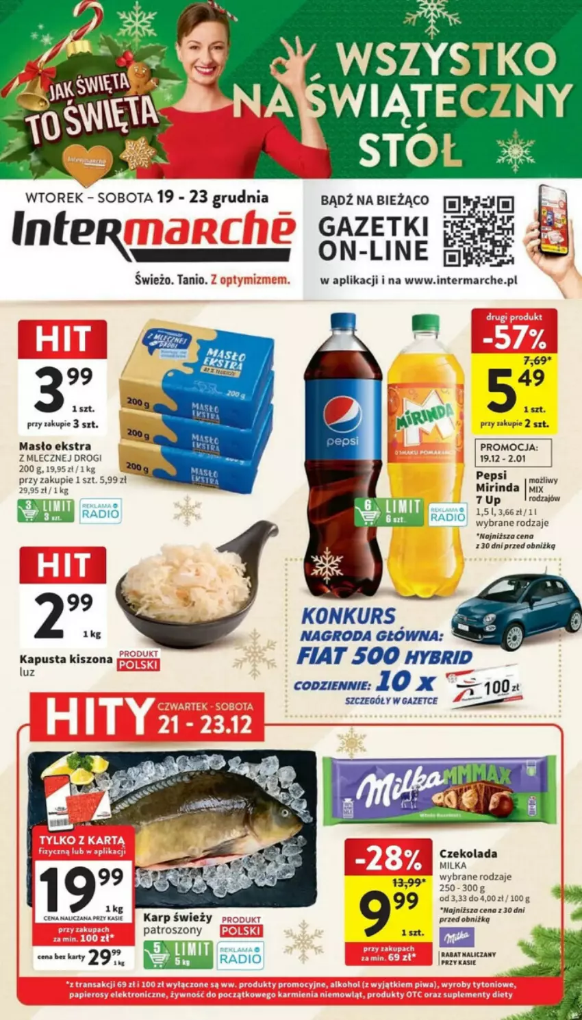 Gazetka promocyjna Intermarche - ważna 19.12 do 23.12.2023 - strona 1 - produkty: Czekolada, Karp, Masło, Mirinda, Pepsi, Stół