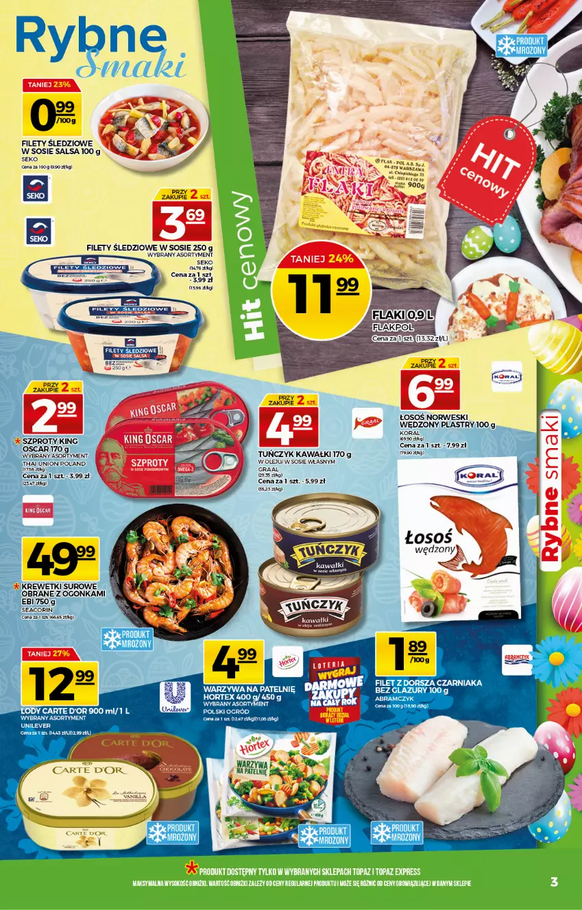 Gazetka promocyjna Topaz - Gazetka - ważna 25.03 do 31.03.2021 - strona 3 - produkty: Carte d'Or, Gra, Graal, Hortex, Kawa, Krewetki, Ogród, Olej, Salsa, SEKO, Sos, Szprot, Tuńczyk, Warzywa