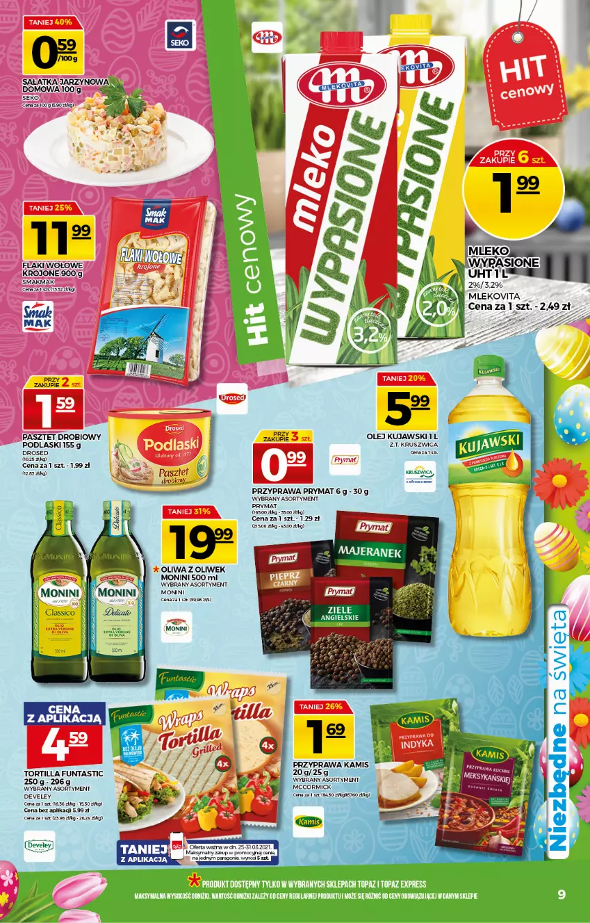 Gazetka promocyjna Topaz - Gazetka - ważna 25.03 do 31.03.2021 - strona 9 - produkty: Gin, Kamis, Kujawski, LG, Mleko, Mlekovita, Monini, Olej, Oliwa z oliwek, Pasztet, Podlaski, Prymat