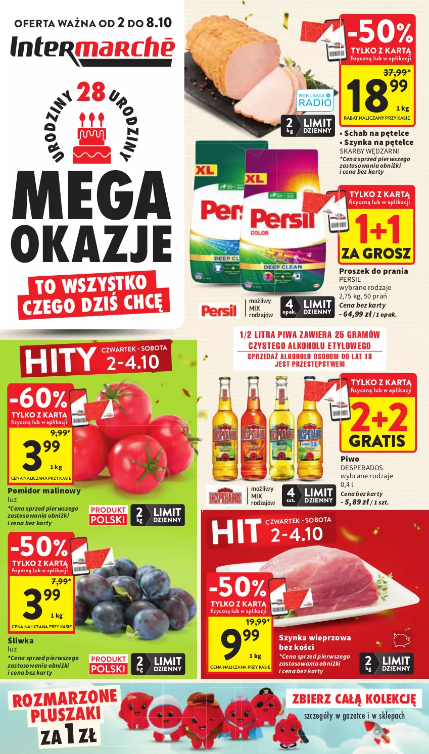 Gazetka promocyjna Intermarche - Gazetka promocyjna - ważna 02.10 do 08.10.2025 - strona 1 - produkty: Desperados, Gra, Persil, Piwa, Piwo, Pluszak, Pomidor malinowy, Proszek do prania, Szynka, Szynka wieprzowa