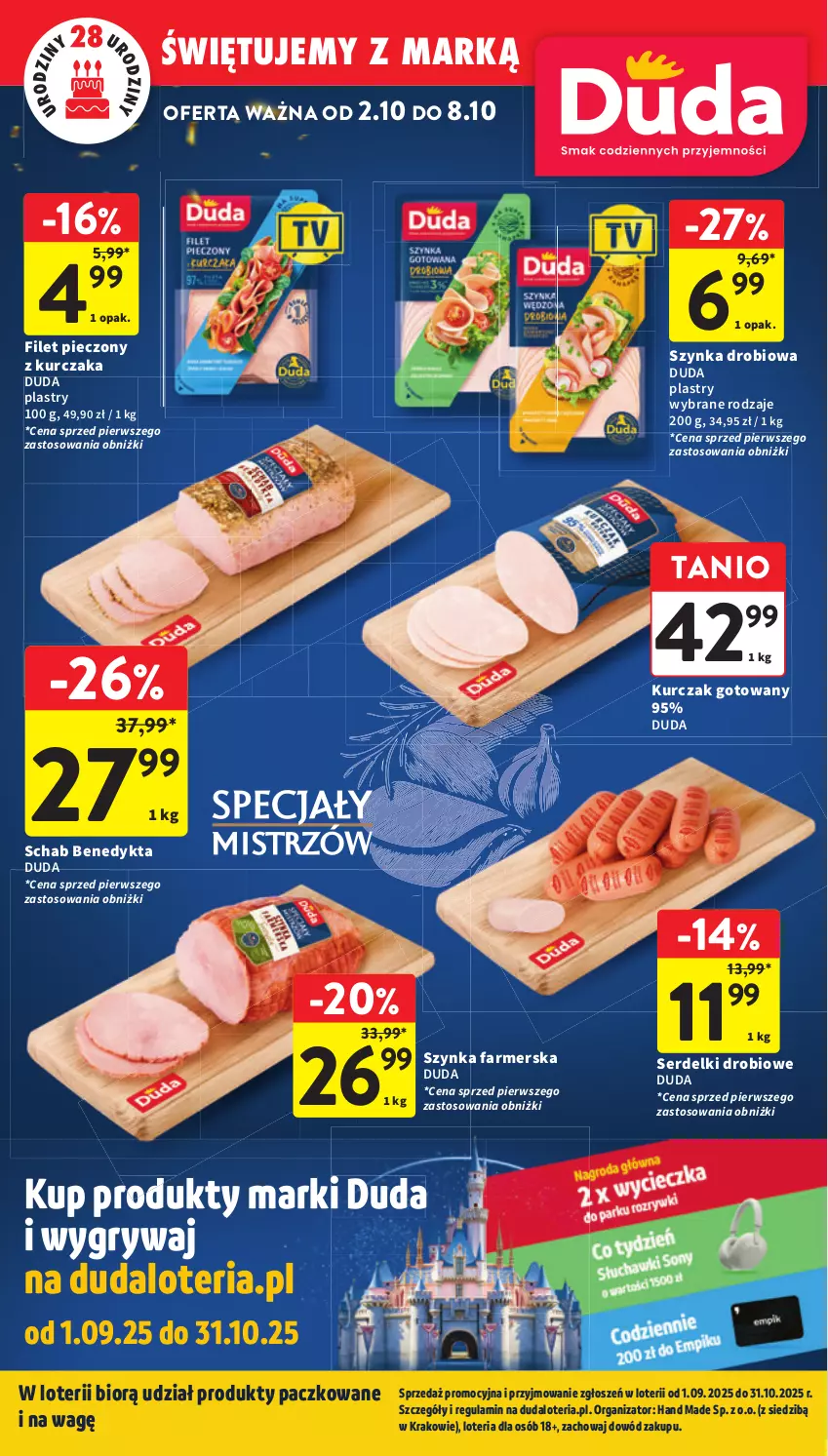Gazetka promocyjna Intermarche - Gazetka promocyjna - ważna 02.10 do 08.10.2025 - strona 10 - produkty: Duda, Fa, Gry, Kurczak, Kurczak gotowany, Piec, Schab Benedykta, Ser, Serdelki, Szynka, Szynka farmerska